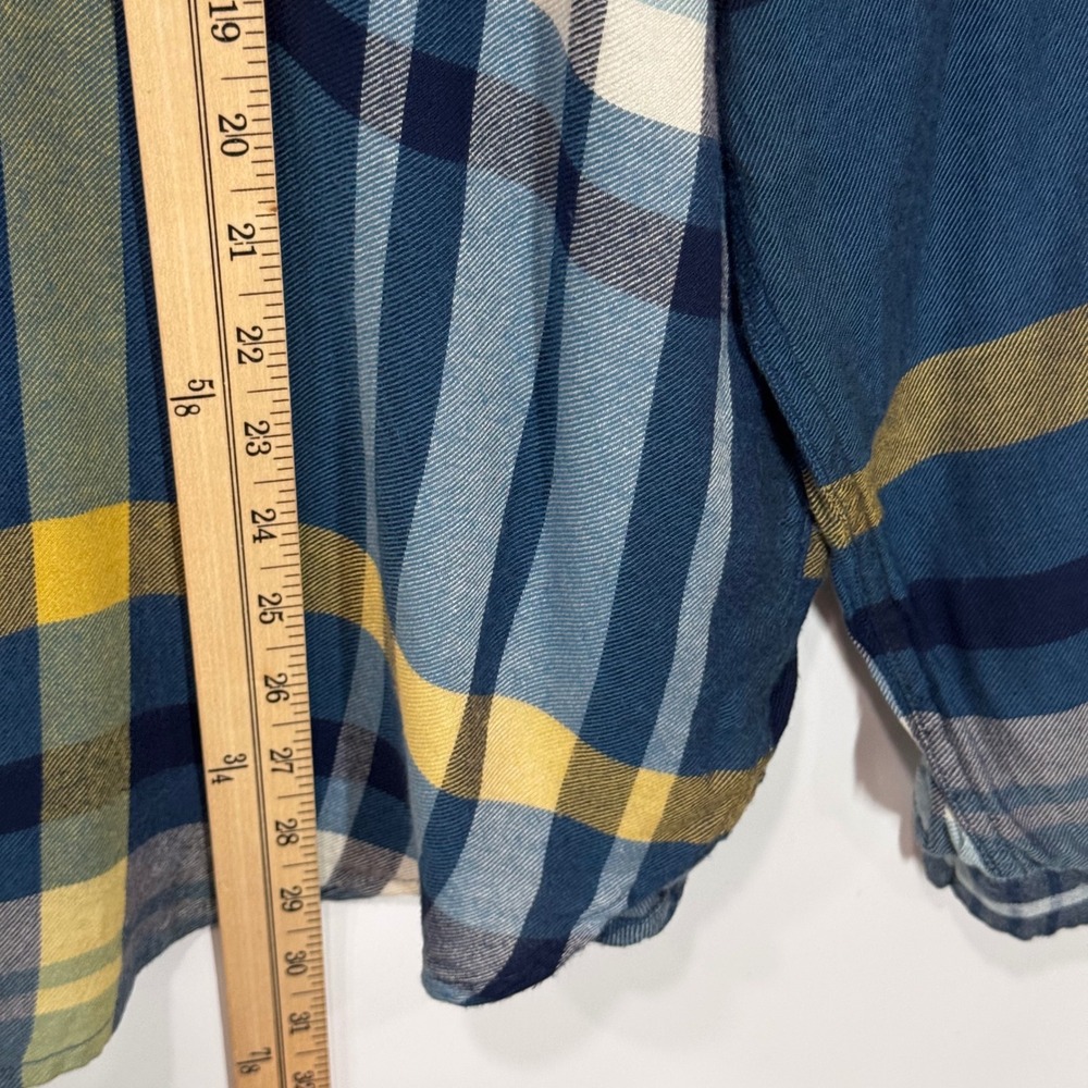 Lucky Brand Button Down Women XL Blue Yellow Plaid Modal Roll Tab Sleeve Flannel - Picture 10 of 11